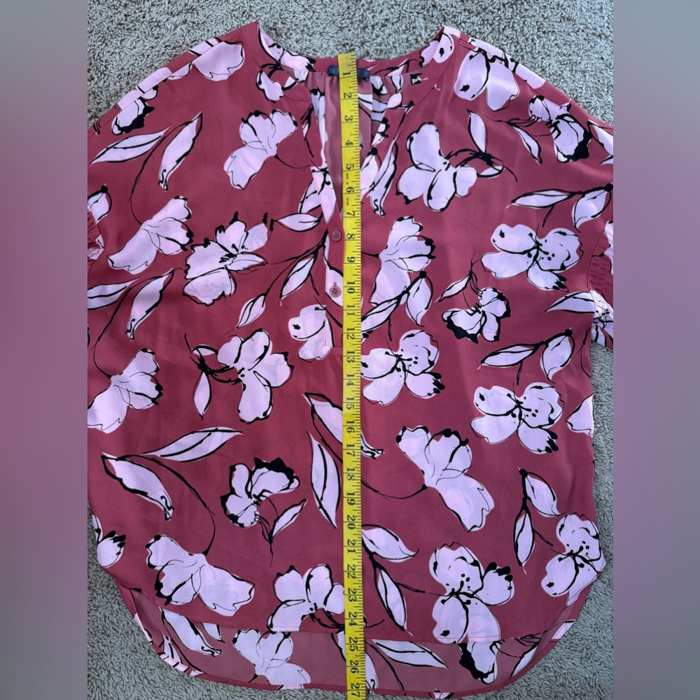 NYDJ Paulina Floral Print Split V-Neck Button Front Peasant Blouse SKU0722 - Picture 8 of 11